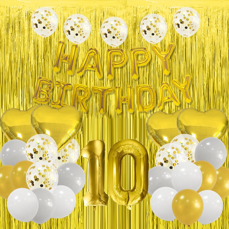 Happy Birthday Party Decorations Gold Latex Balloons Kit Foil Curtain Confetti st th 