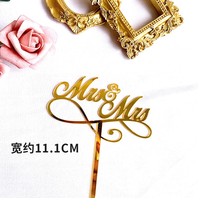 INS New Gold Mr&Mrs Wedding Acrylic Cake Toppers Flower Always Valentine's Day Party Decorations 