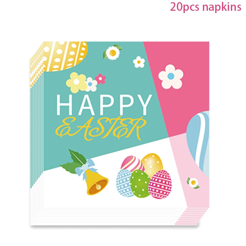 WEIGAO Pink Rabbit Candy Bags Easter Party Decorations Bunny Egg Carrot Pattern Plate Cup Napkin Happy Favors 