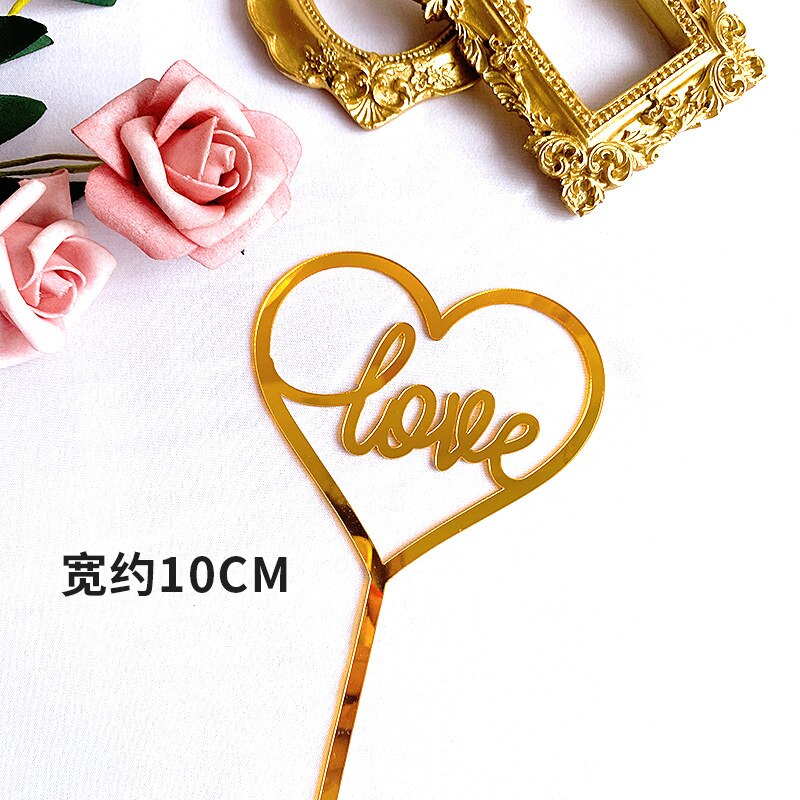 INS New Gold Mr&Mrs Wedding Acrylic Cake Toppers Flower Always Valentine's Day Party Decorations 