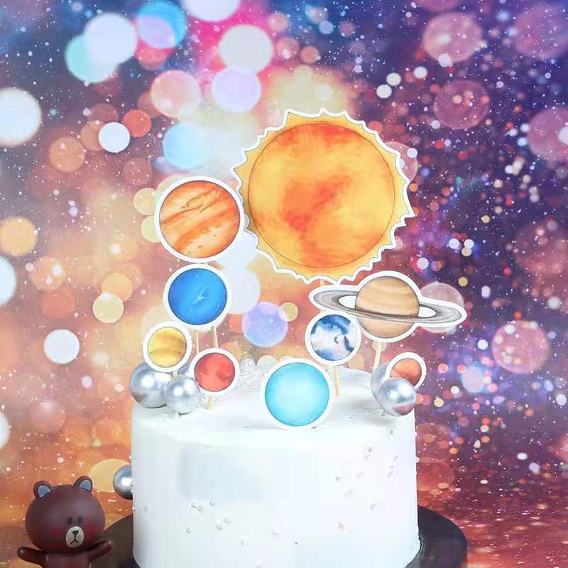 set Outer Space Dinosaur Animal Cake Topper Galaxy/solar System Jungle Theme Party Cupcake Top Kid's Birthday Baking Suppy 