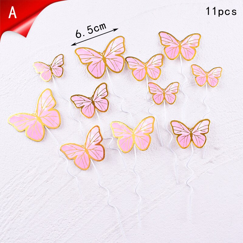 New Happy Birthday Cake Topper Butterfly Handmade Painted Decoration Tools Wedding Party Baby Shower 