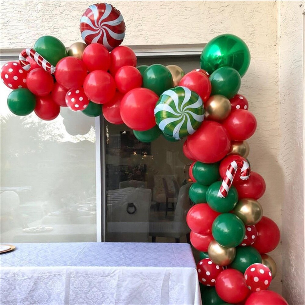 Set Pcs Merry Christmas Balloons Garland Red Green DIY Ballon Chain Helium Round Foil Candy Globos Santa Claus Navidad Canes Inflatable Party Decorations