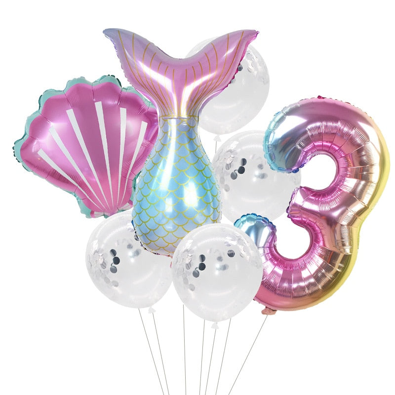 Pcs/Set Mermaid Party Number Foil Balloon Combination Baby Shower Birthday Decorations Helium Balloons 