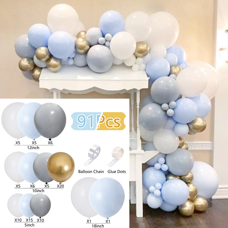 Balloons Arch Set White Blue Gold Balloon Garland Birthday Party Kit Wedding Baby Baptism Shower Decoration Inflatable Decorations