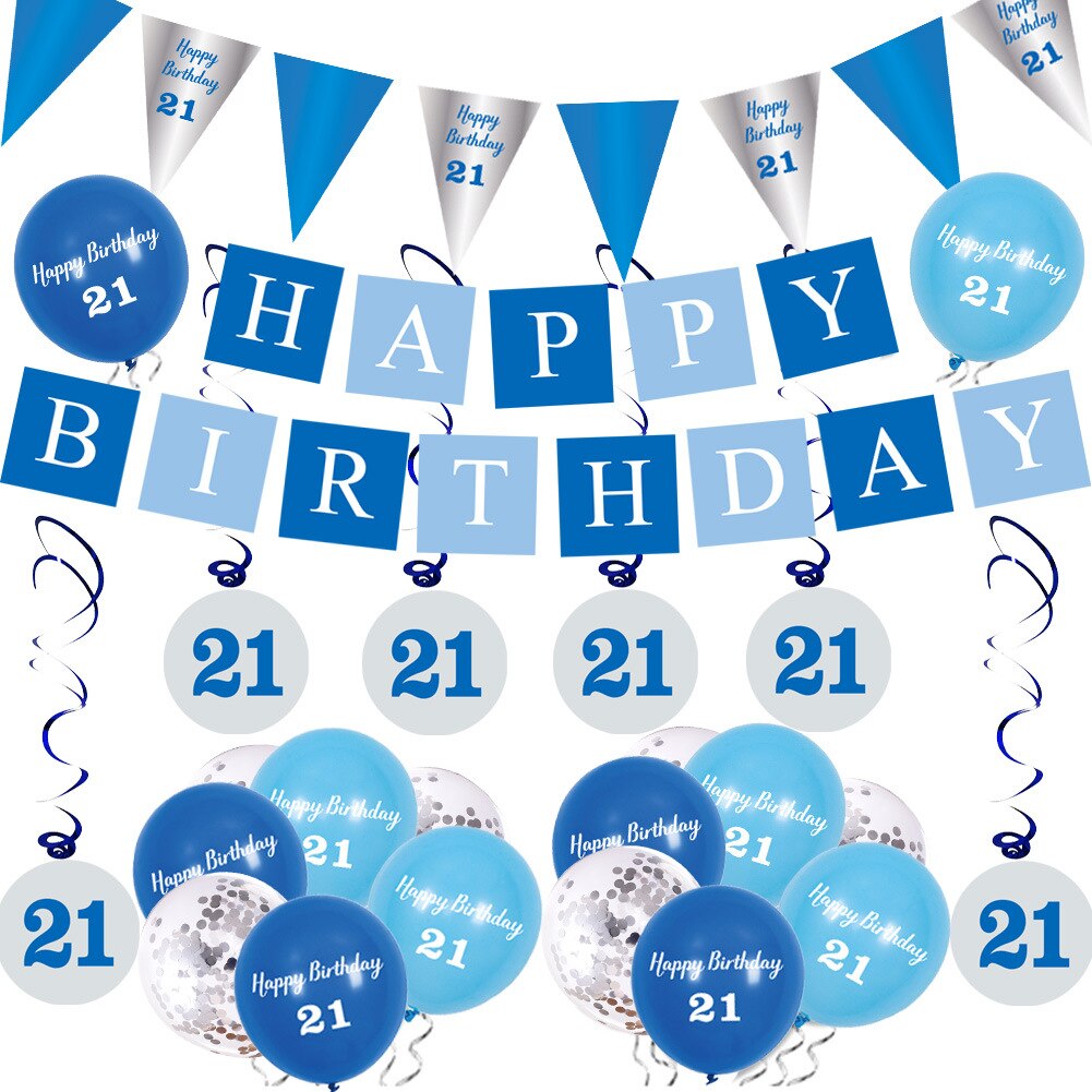 th Birthday Party Supplies Blue Silver Balloon Happy Banner Hanging Swirls Men Women Decoration 