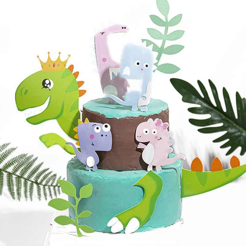 HUHULE Dinosaur Themed Party Cake Decoration Birthday Kids Paper Topper Boys Top Deco Dino 