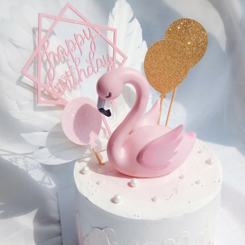 Picks Birthday Cake Decoration Gateau Flamingo Anniversary Party Swan Wing Flamingo Decoratie Cake Topper Wedding Couple Cartoon PartyDecorHQ