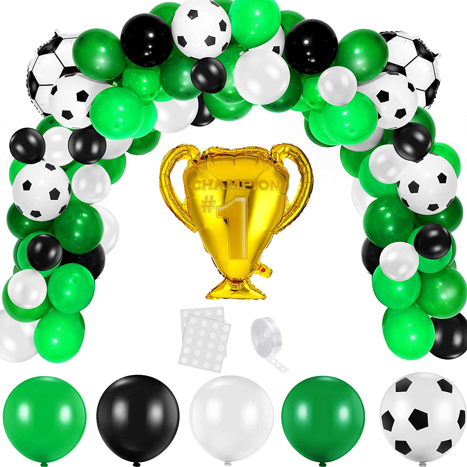 Soccer Party Balloons Arch Kit Decorations White Black Latex Birthday Sports Themed Supplies 