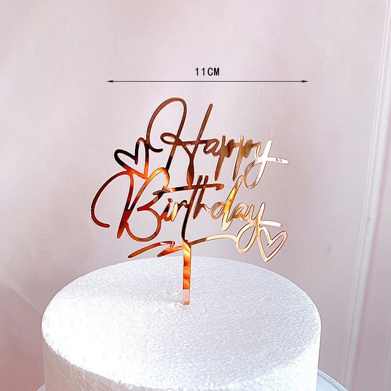 Rose Gold Birthday Party Cake Decorating Tools Happy Girl Boy Acrylic Topper Baby Shower Dessert Accessories 