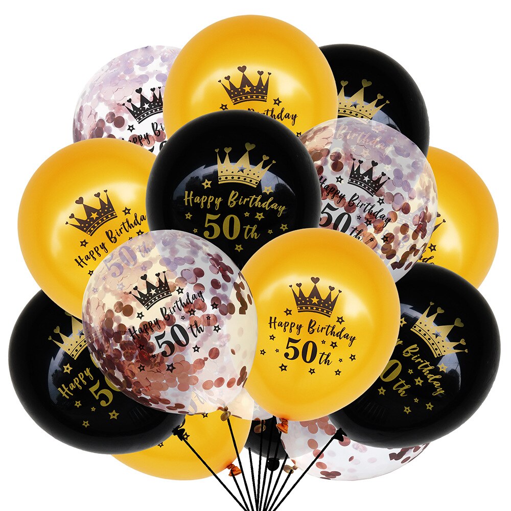 pcs Gold Black Confetti Crown Latex Balloons Men Women th Birthday Party Decoration 