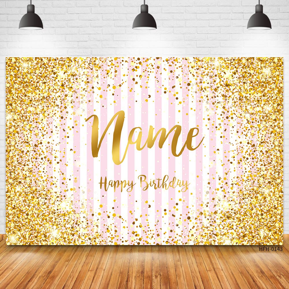 Custom Name Gold Glitter Birthday Party Banner Backgrounds Baby Shower Child Kid Diy Photography Backdrop Photo Studio Prop 