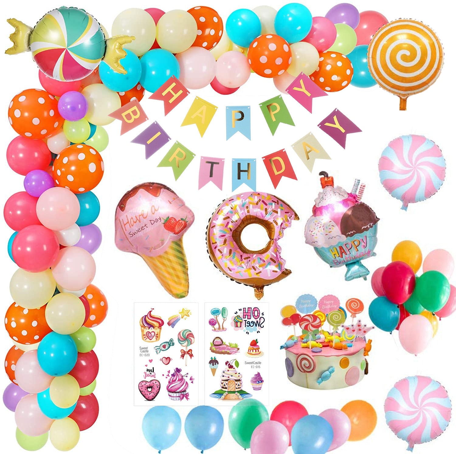 Sweet Candy Birthday Party Decoration Pink Blue Balloons Arch Kit Girls Supplies Donuts Ice Cream Foil Inflatable Decorations