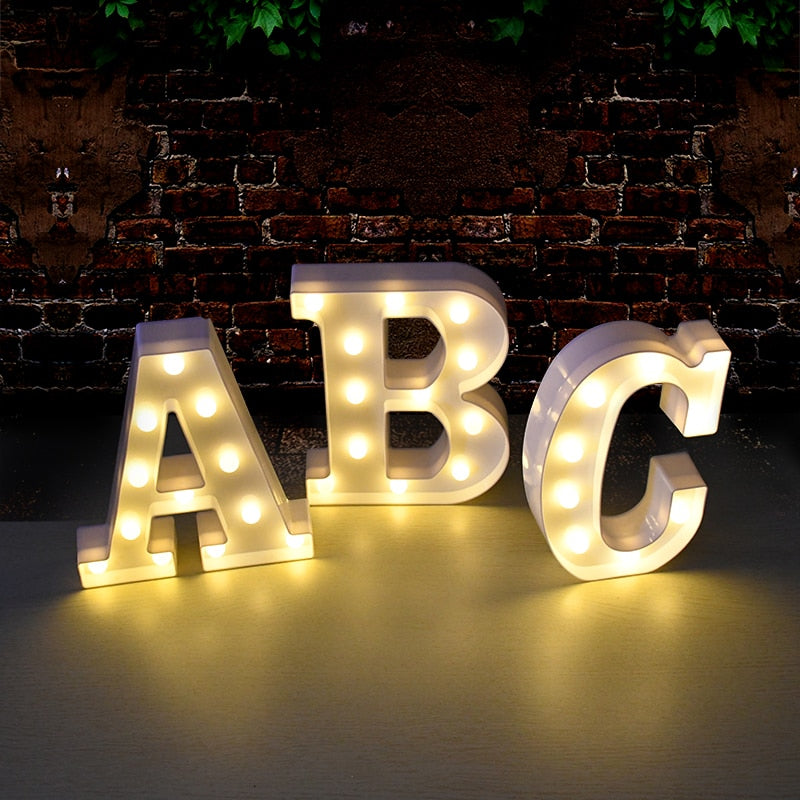 DIY LED Letter Numbers Night Light Wall Hanging Decoration Wedding Birthday Party Alphabet Digit Symbol Sign without Battery 