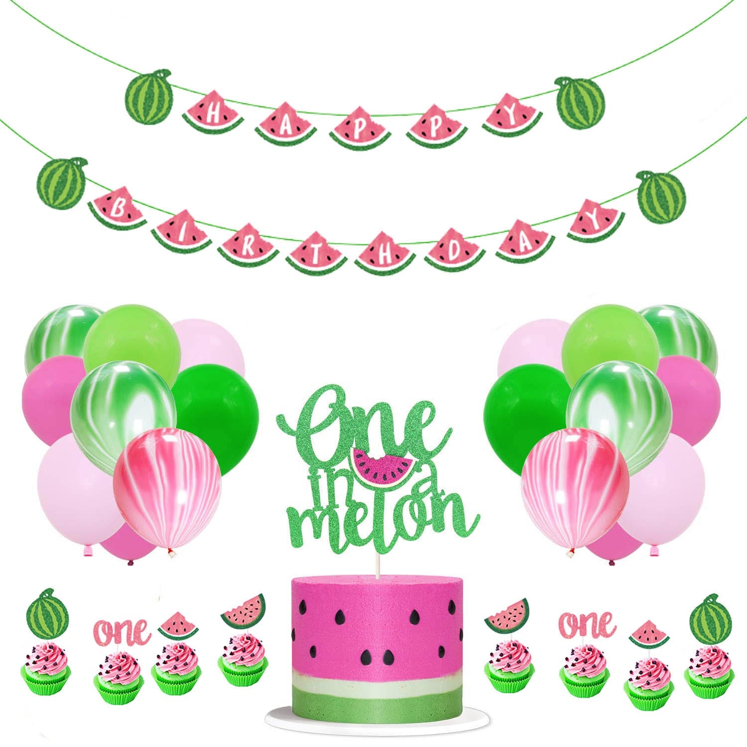 Summer Theme Birthday Party Decoration Agate Latex Balloon Watermelon Banner Cake Toppers Girl Years Old st 