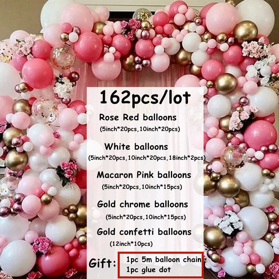 pcs Hot Pink Chrome Gold White Balloons Arch Garland Wedding Birthday Party Baby Shower Background Decorations Kids Ball Toys Inflatable