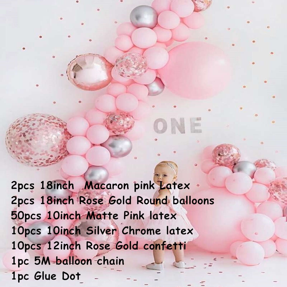 pcs Girls Theme Party Baby Pink Silver chrome Balloons Arch Rose Gold confetti Balloon wedding Birthday Decoration Balao 