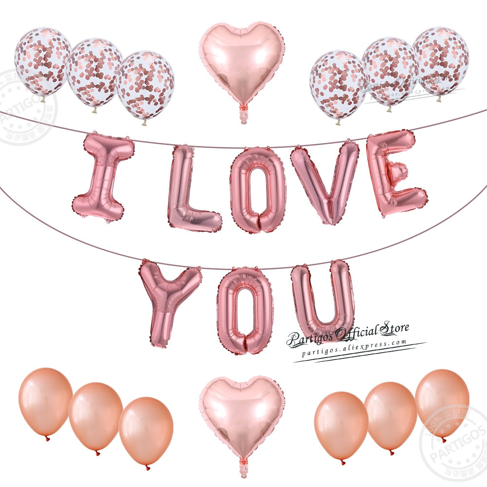 Pcs Love Letter Foil Balloons Red Heart Globos Confetti Chrome Metal Ballons Kit Set Valentines Day Gifts Wedding Decors 