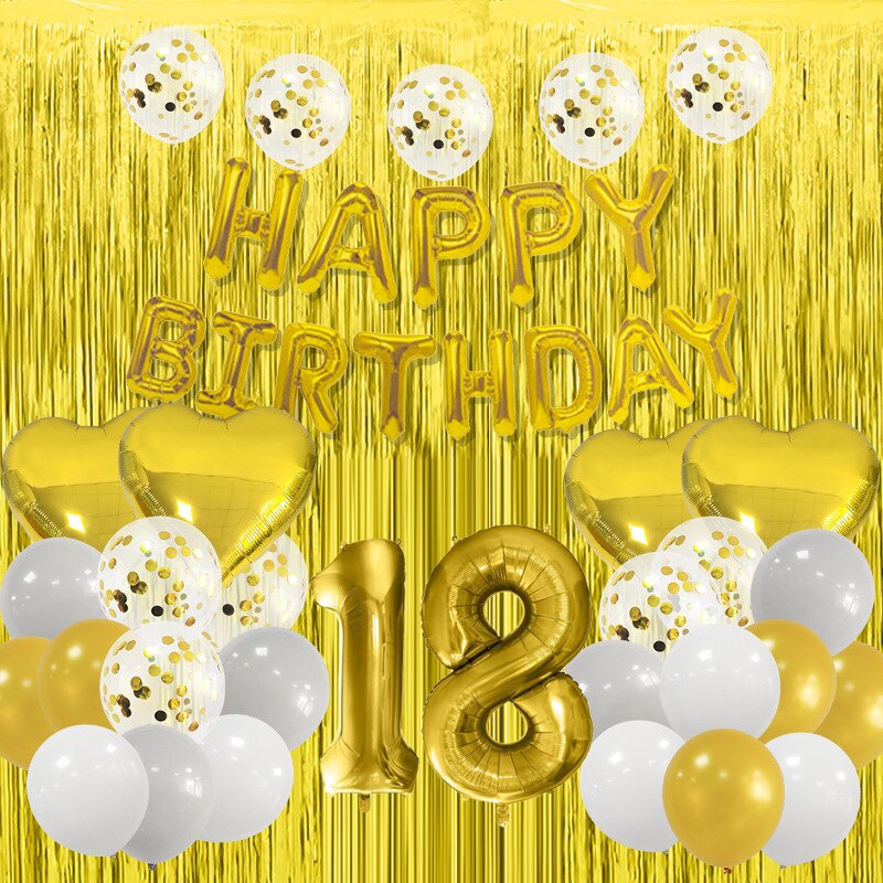 Happy Birthday Party Decorations Gold Latex Balloons Kit Foil Curtain Confetti st th 