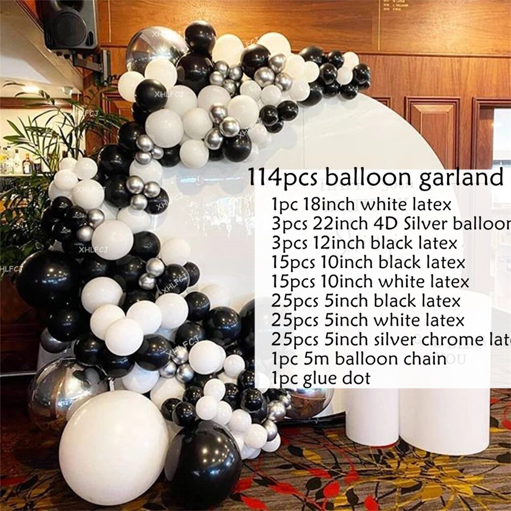 Black Gold White Balloon Garland Arch Balls Confetti Chrome Latex Birthday Party Decorations Adult Backdrop Supplies Ballon Inflatable