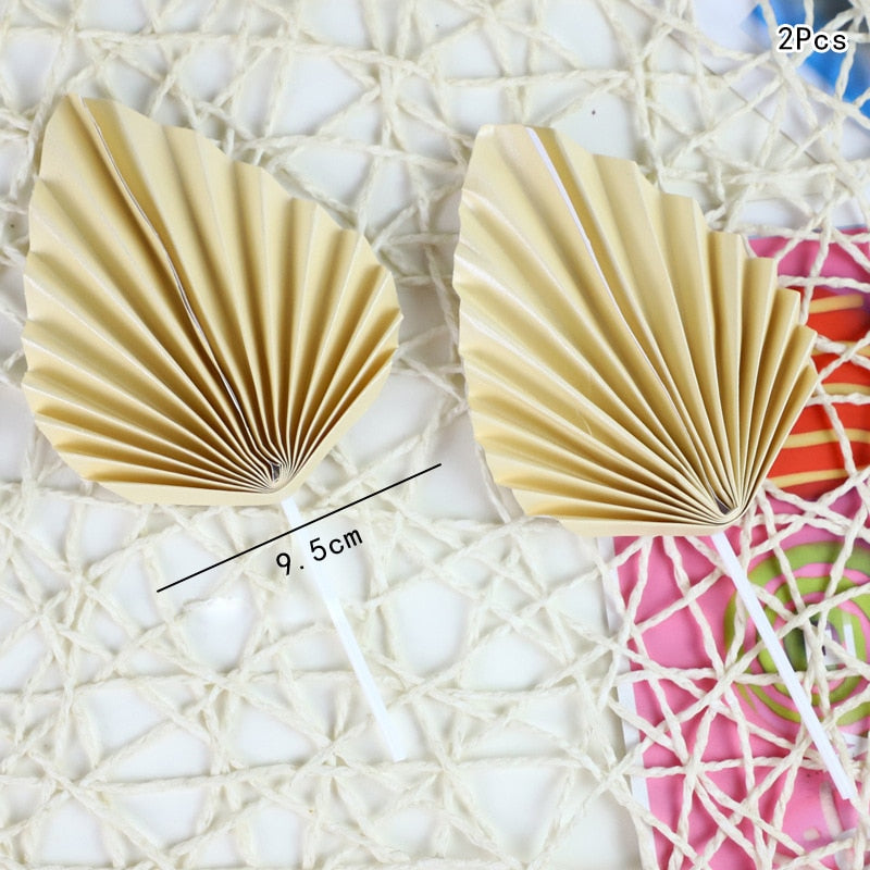 pcs Paper Fan Happy Birthday Cake Topper Card Palm Leaf Heart Party Dessert Baking Cakes Decoration Flower Flags 