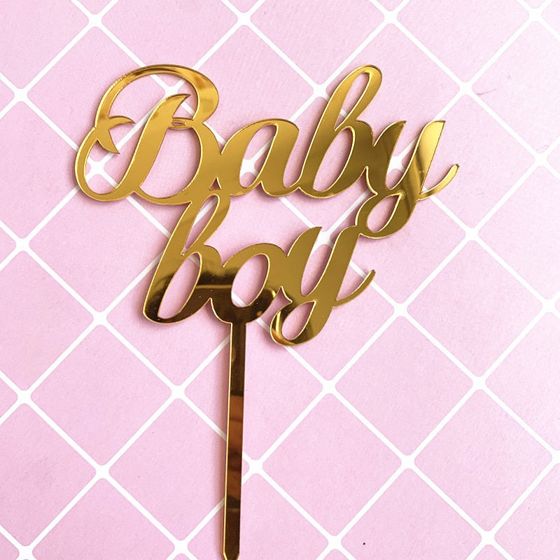 New Baby Happy Birthday Cake Topper Gold silver Acrylic Kids Party Toppers Shower dessert decoration 