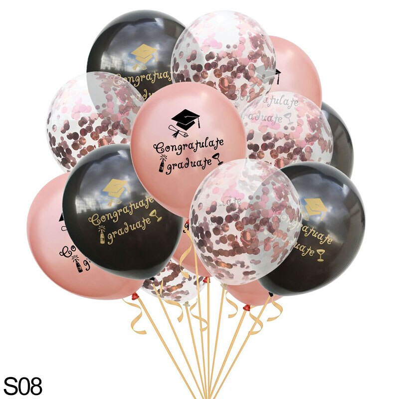 Congrats Graduation Balloons Gold Silver Black Latex Balloon Confetti Ballons Congratulation Grad Party Decoration Supplies 