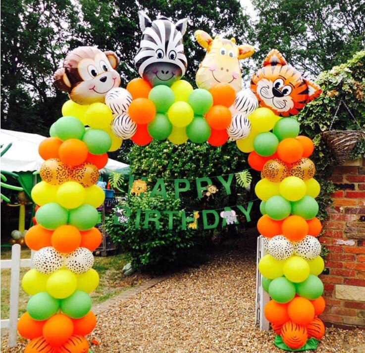 Jungle Animal Themed Birthday Party Decoration Green Balloons Set Foil Tablecloth Kids Boy Girl 