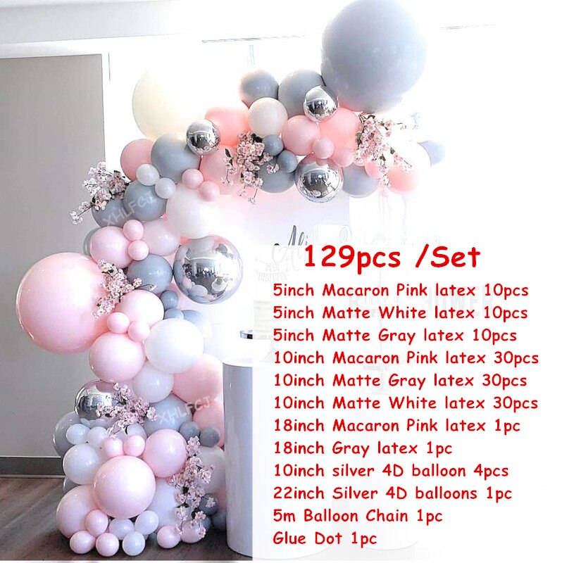 Macaron Pastel Pink White Gray Latex Balloons Garland Arch Baby Shower Wedding Birthday Party Confetti Silver Balloon Decor Inflatable Decorations