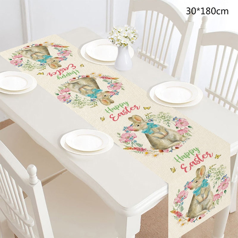 pc Easter Eggs Bunny Printed Table Runner Tablecloth Happy Party Decoration Home Rabbit Flag Deco 