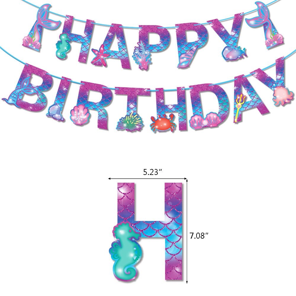 Cartoon Mermaid Theme Happy Birthday Party Decoration Purple Latex Balloon Set Banner Cake Topper Girls 