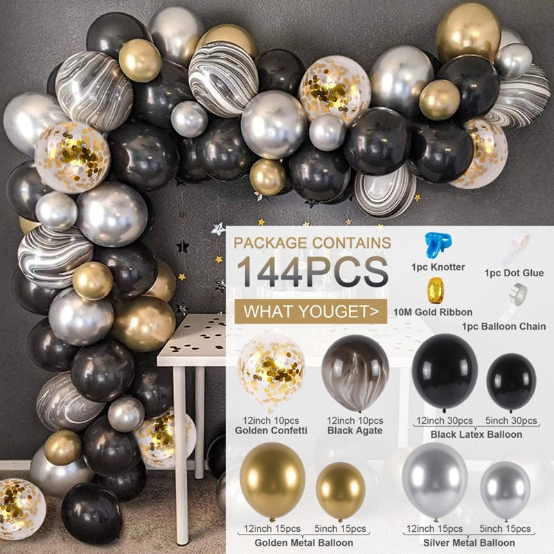 Birthday Black Gold Balloon Garland Arch Kit Happy 30 40 50 Birthday Party Decoration Adults Baby Shower Balloon Supplies PartyDecorHQ