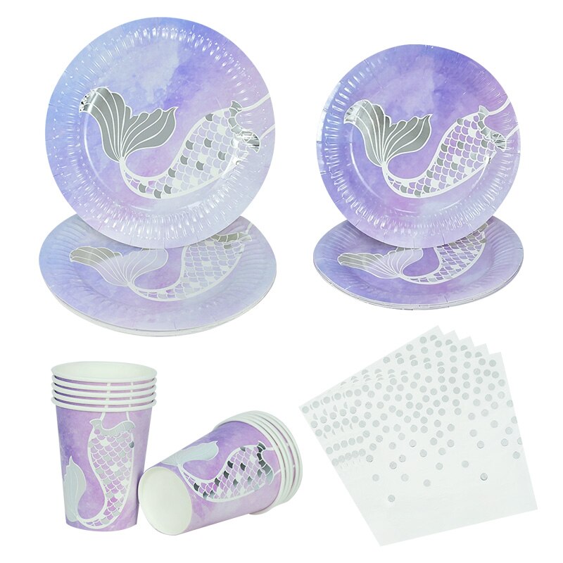 Mermaid Birthday Party Decorations Disposable Tableware Sets Kids Baby Shower Favors Supplies 