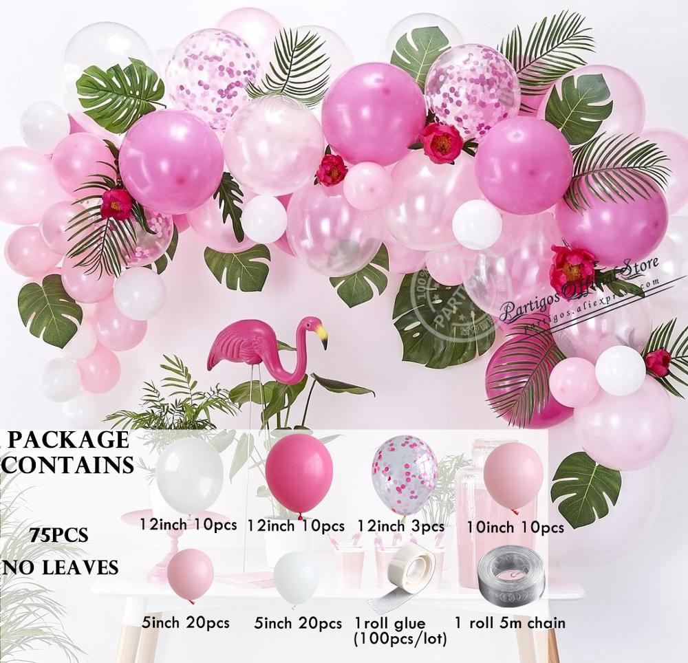 Mix Pink Flamingo Balloons Chain DIY Tropical Hawaii Island Theme Globos Garland Monstera Leaves Birthday Party New Year Decor Inflatable Decorations