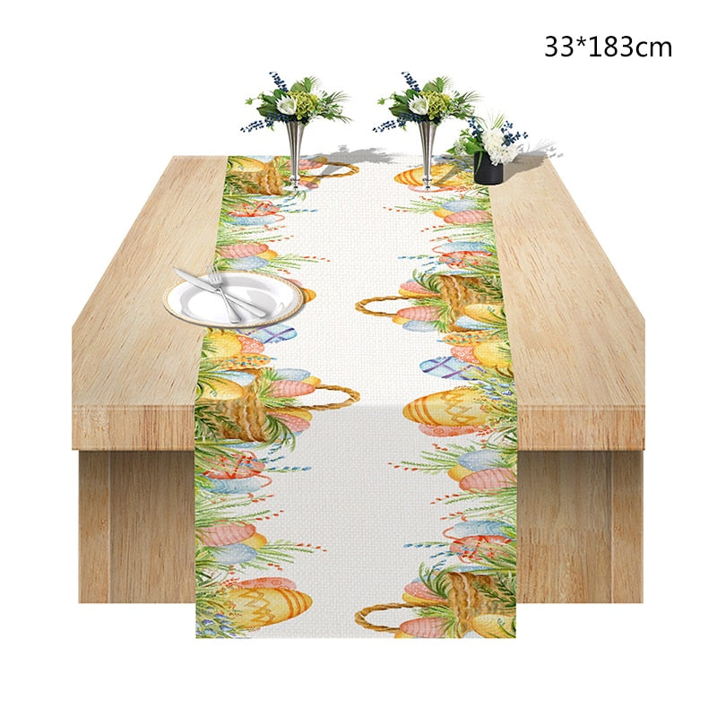 pc Easter Eggs Bunny Printed Table Runner Tablecloth Happy Party Decoration Home Rabbit Flag Deco 