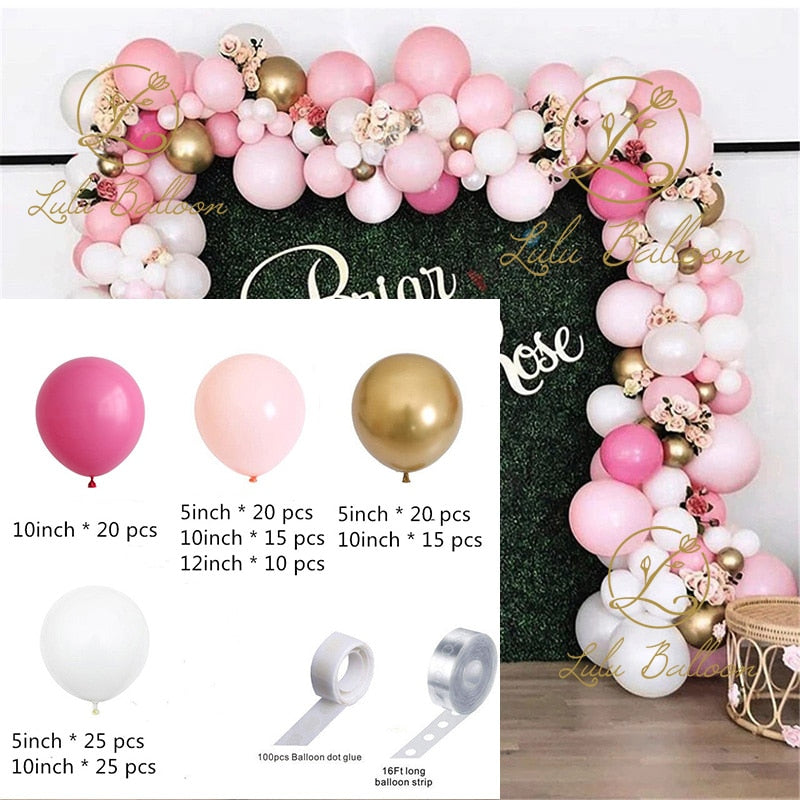 PCS Rose Pink Balloon Garland Arch Kit Chrome Gold Globos Baby Shower Valentine's Day Wedding Kid Birthday Decorations Inflatable Party