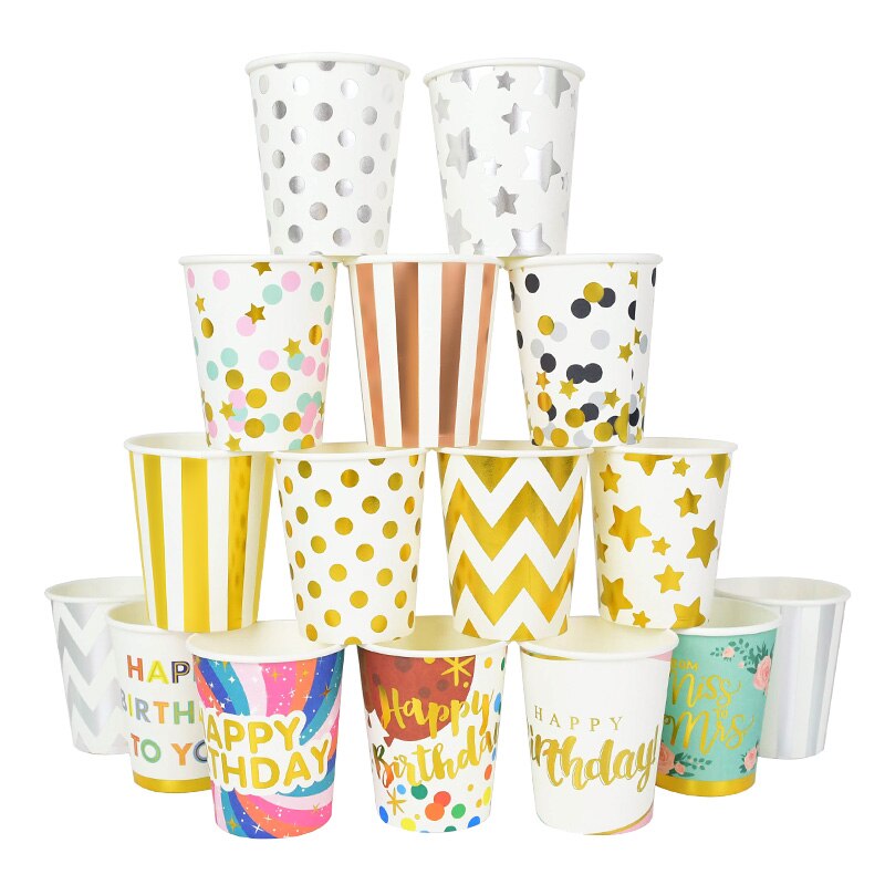 10pcs Party Disposable Paper Cups Colorful Dot Stripe Star Juice Cup Wedding Birthday Party Picnic Tableware Supplie Baby Shower PartyDecorHQ