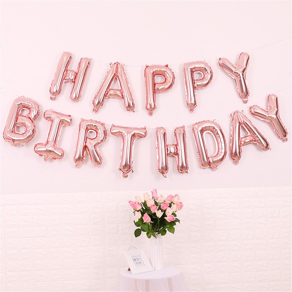 Happy Birthday Decoration Balloons Rose Gold Letter Foil Ballons love Banner Party Decor Globos Balony Anniversa 