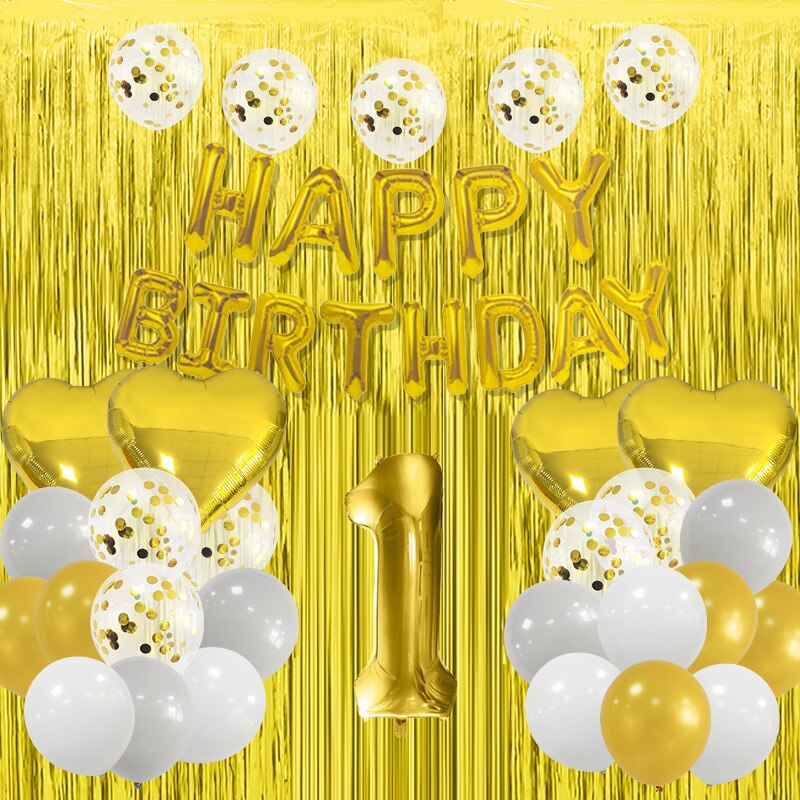 Happy Birthday Party Decorations Gold Latex Balloons Kit Foil Curtain Confetti st th 