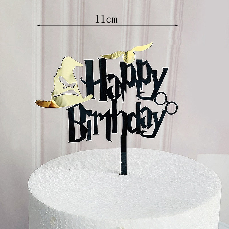 Dark Cartoon Happy Birthday Acrylic Cake Topper Cute Boy Witch Kids Party Decorations Baby Shower 