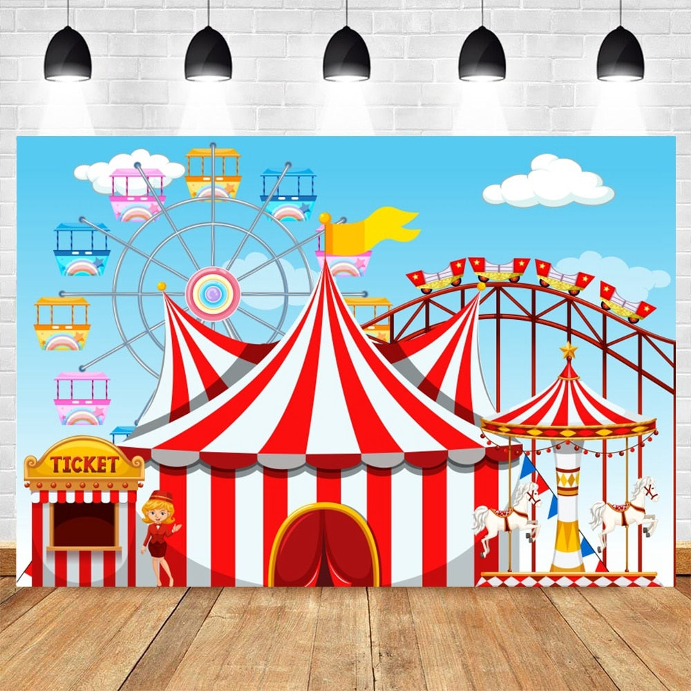 Happy Birthday Carousel Horse Photography Baby Party Decor Backdrop Photocall Background Photophone Photographic Photo Studio 