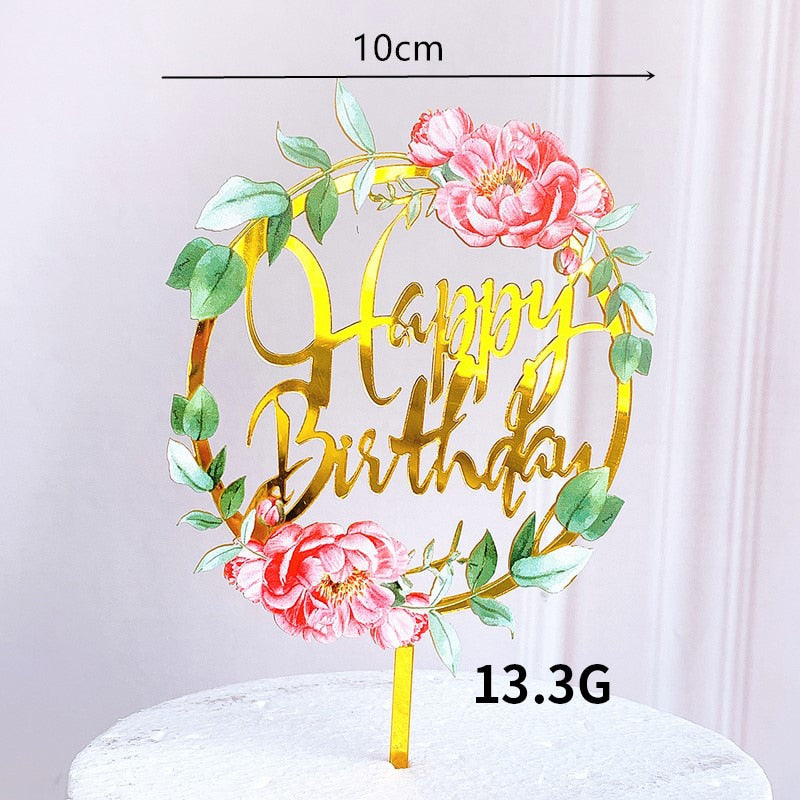 Rose Gold Birthday Party Cake Decorating Tools Happy Girl Boy Acrylic Topper Baby Shower Dessert Accessories 