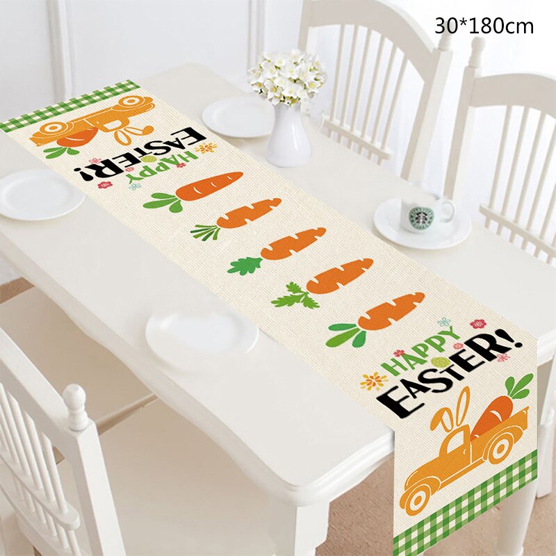 pc Easter Eggs Bunny Printed Table Runner Tablecloth Happy Party Decoration Home Rabbit Flag Deco 