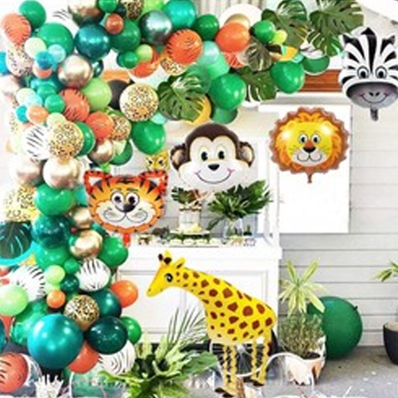 Jungle Theme Birthday Decoration Balloon Garland Arched Kit Animal Foil Palm Leaves Kids Baby Shower Party Supplies Inflatable Decorations