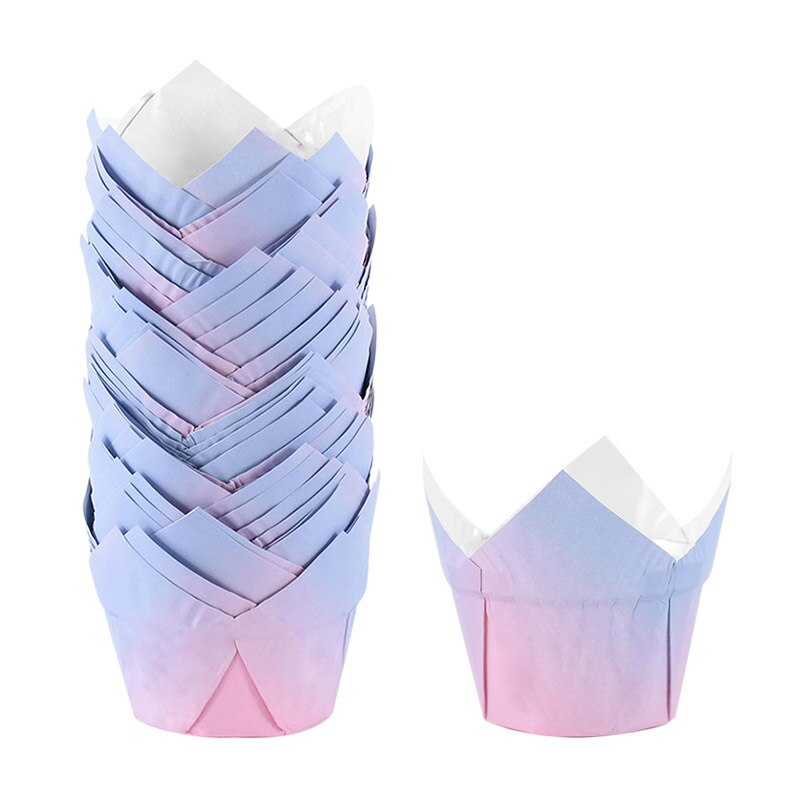 Gradient Paper Cupcake Decor Mermaid Birthday Theme Table Dessert Cake Rim Cup Purple Kids Boys GirlsHappy Party 