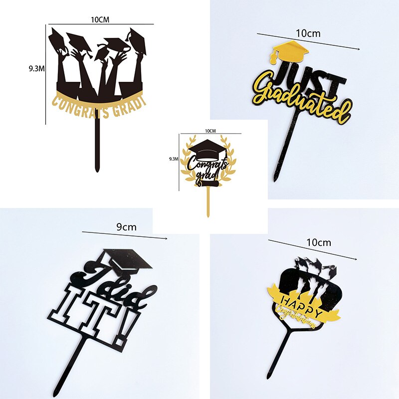 Student Hat Acrylic Graduation Cake Topper Black Transcript Bake Toppers Celebrate Decoration 