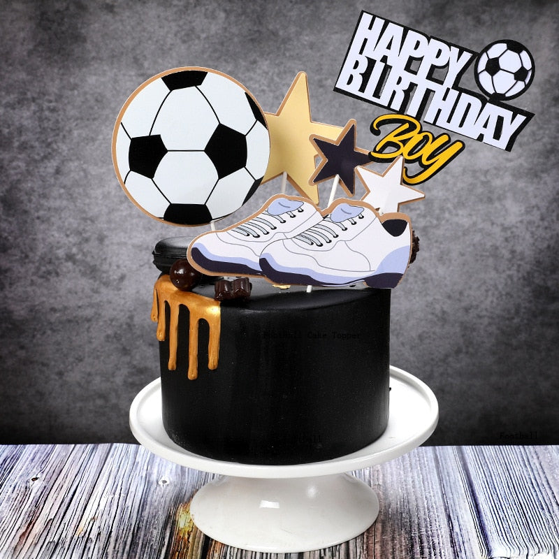 Football Basketball Theme Cake Topper Lovely Boy Soccer Ornaments Kid Birthday Happy Baking Cakes Decoration Supplies Flags 