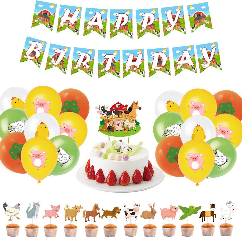 Farm Animal Theme Balloons Kit Piggy Sheep Horse Latex Balloons and Cake Topper for Kids Boy Girl Birthday Party Decoration PartyDecorHQ