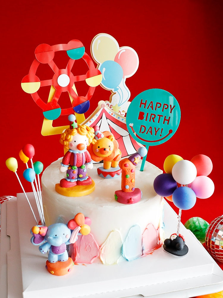 Circus Birthday Decor Cake Topper Clown Elephant Lion Boy Happy Decoration Prince Kid Party Gifts 