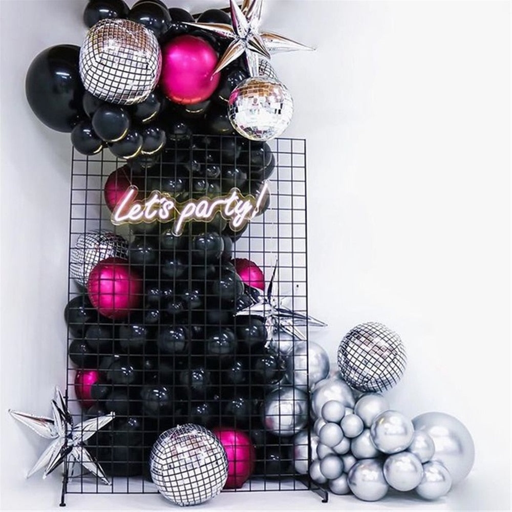 Pcs Black Silver Disco Balloons Garland Arch Star Foil Globos Party Decoration Christmas New Year Home Decorative Balls Inflatable Decorations